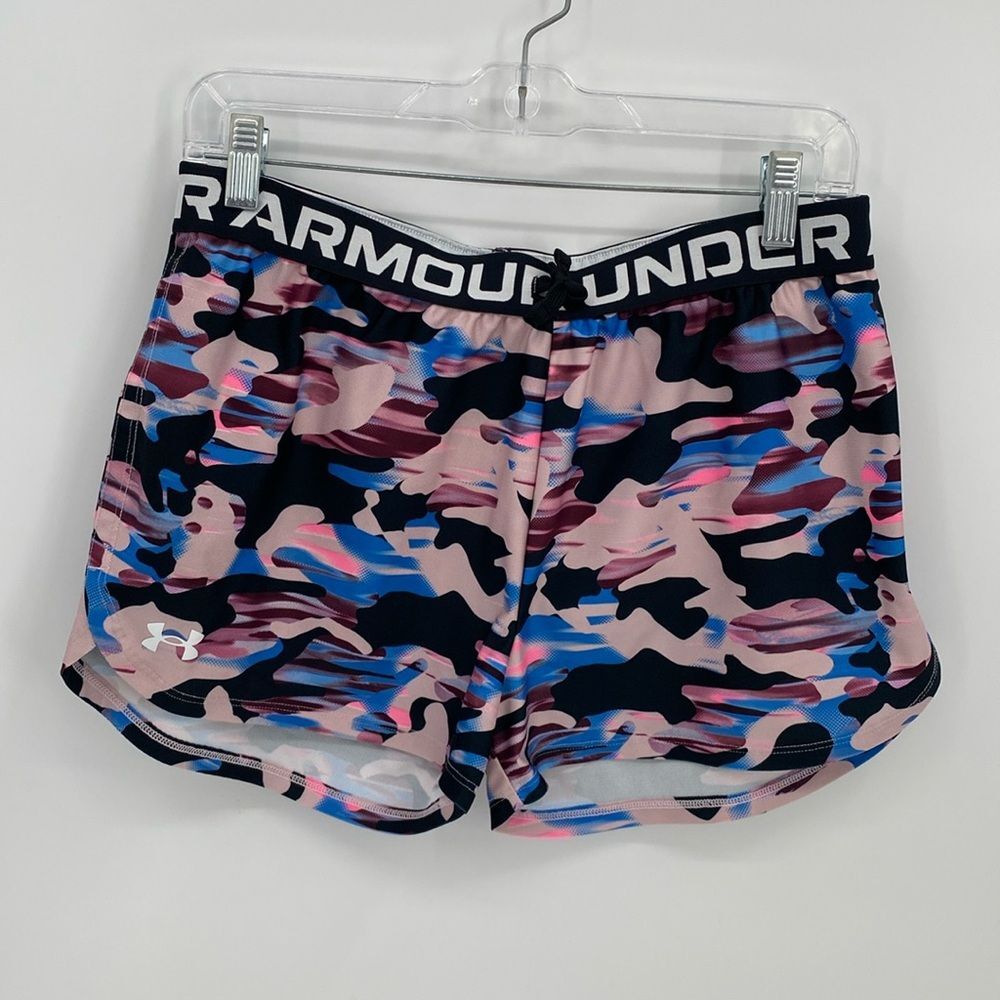 Under Armour Colorful Camo Loose Athletic Shorts YXL Girls Drawstring Elastic